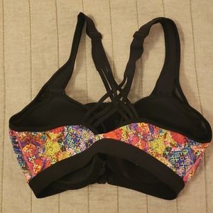Victoria's Secret Black Sports Bra with Multicolor Geometric Print